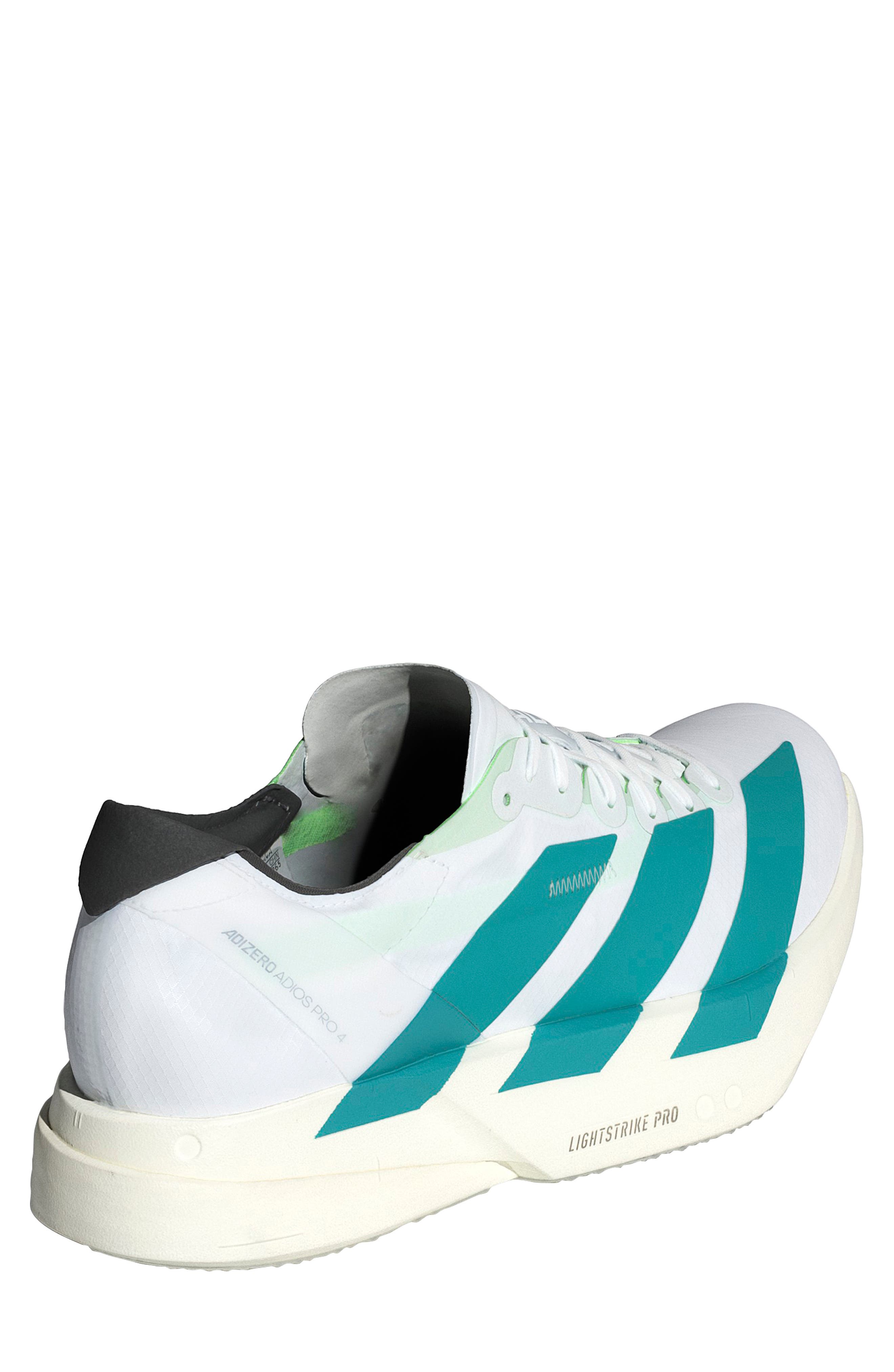adidas Gender Inclusive Adios 9 Pro 4 Running Sneaker, Alternate, color, White/ Pure Teal/ Carbon