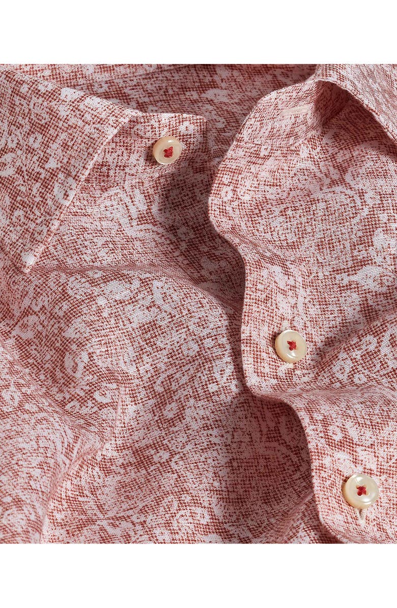 David Donahue Texture Floral Print Linen & Cotton Sport Shirt, Alternate, color, 