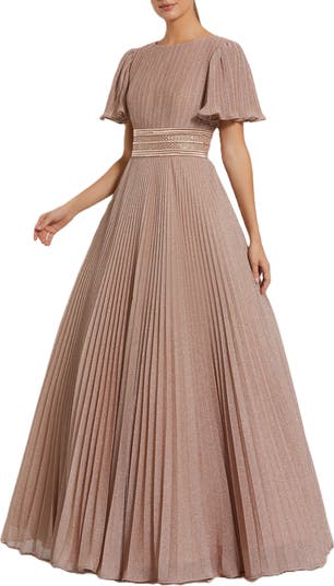 【MAC DUGGAL】フラッタースリーブのティーレングスドレス Mac Duggal Pleated Shimmering Georgette Flutter Sleeve Gown