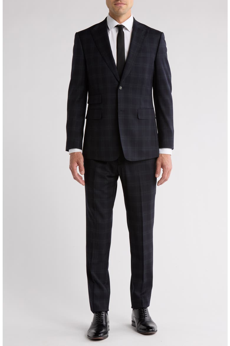 Plaid Black Wool Blend Suit, Main, color, BLACK/ OLIVE
