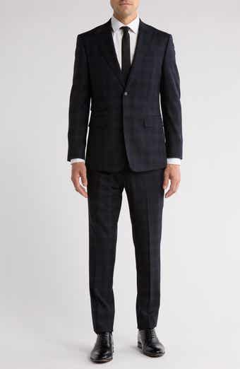 English Laundry Plaid Black Wool Blend Suit