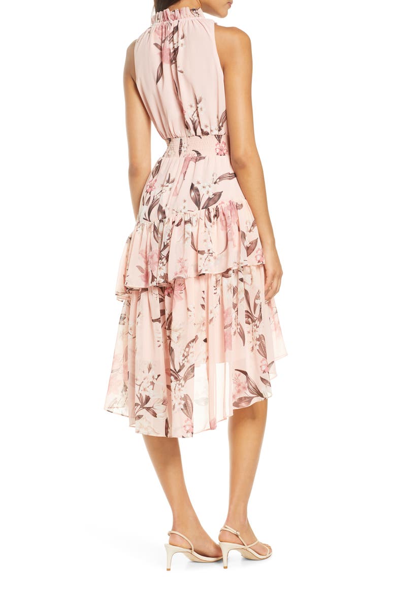 Floral Asymmetric Tiered Dress, Alternate, color, BLUSH