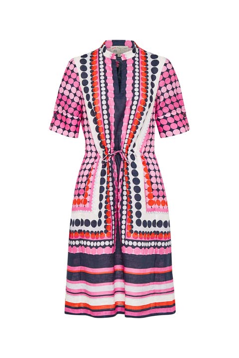 Knee Length Linen Printed Dress