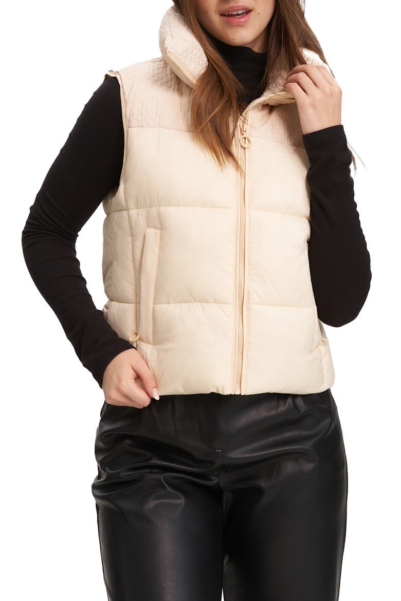 Devi Mixed Media Quilted Vest, Main, color, IVORY CREAM