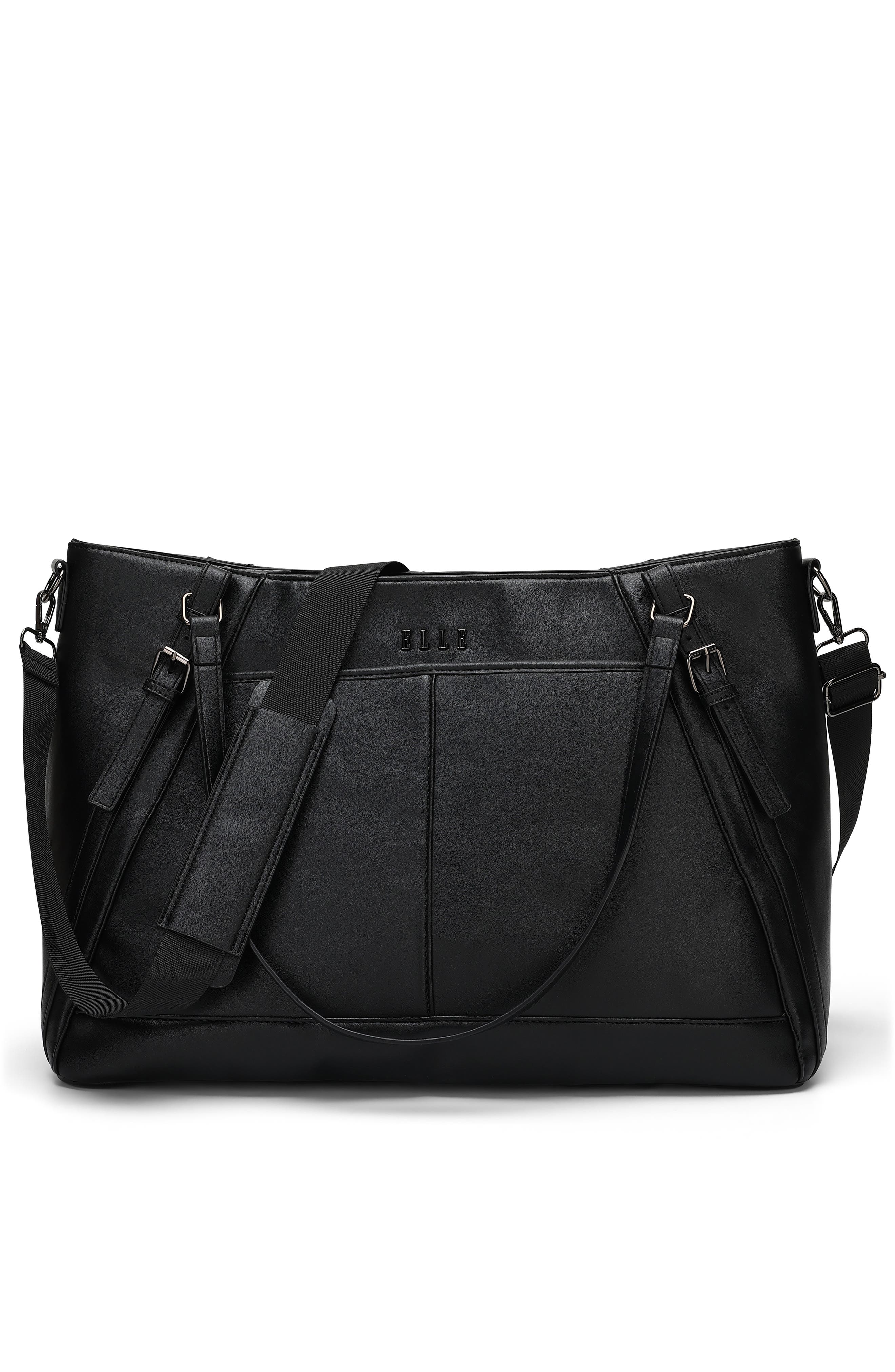 ELLE Leisure Luxe 33L Vegan Leather Weekender Duffel Bag, Main, color, Black