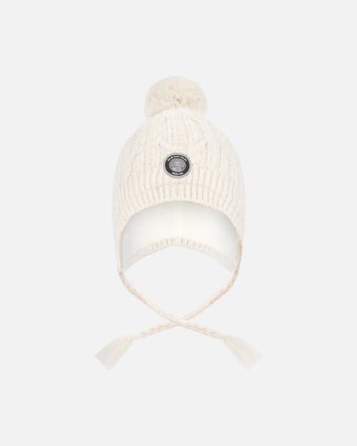 Deux Par Deux Kids Gender Inclusive Lined Winter Hat With Pompom In White