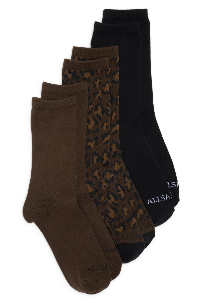 Animal Pattern 3-Pack Crew Socks, Main, color, OLIVE BROWN