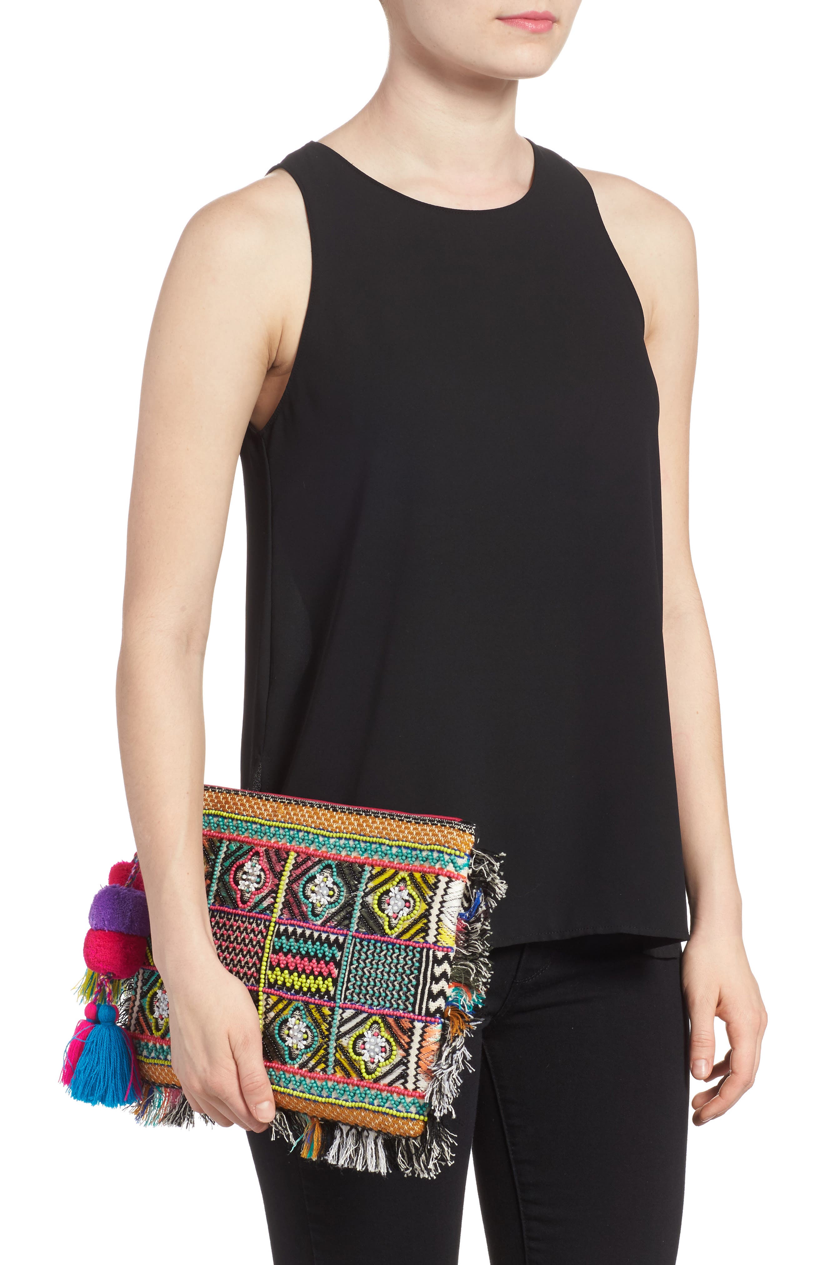 Resort Embellished Clutch, Alternate, color, PINK MULTI