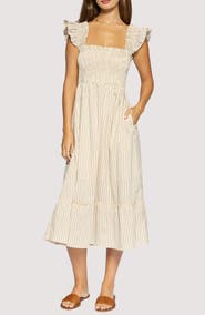 Lost + Wander Lido Affair Stripe Smocked Tiered Midi Dress