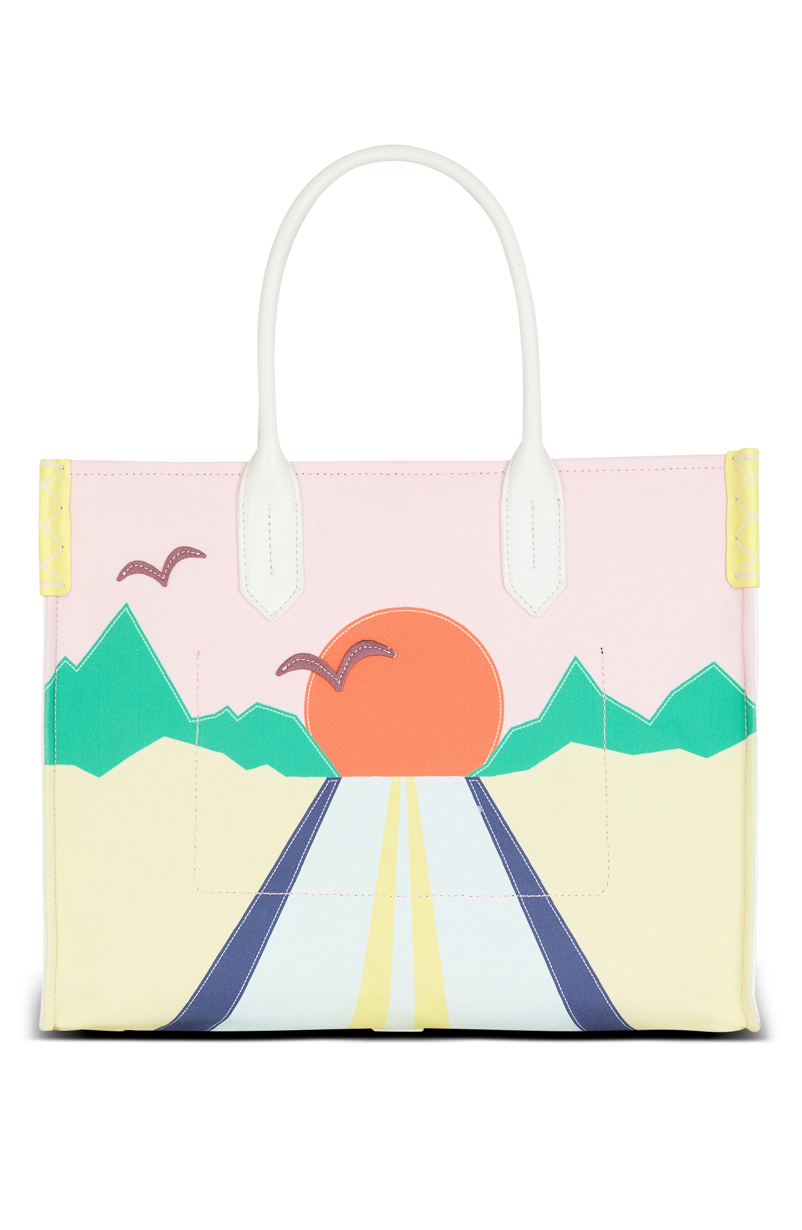 Balmain Medium B-Army Postcard Print Leather & Canvas Shopper Tote, Alternate, color, 