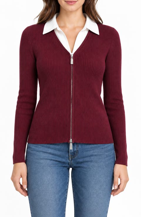 Ribbed Twofer Zip Sweater