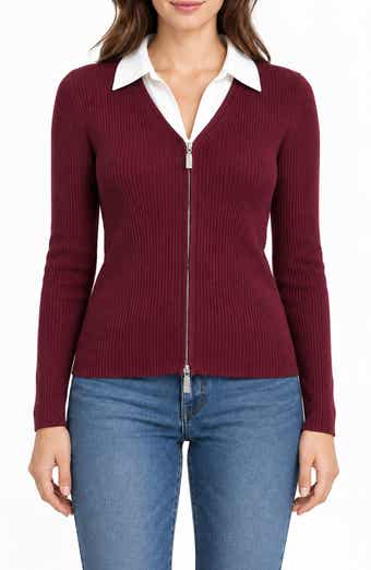 Ribbed Twofer Zip Sweater