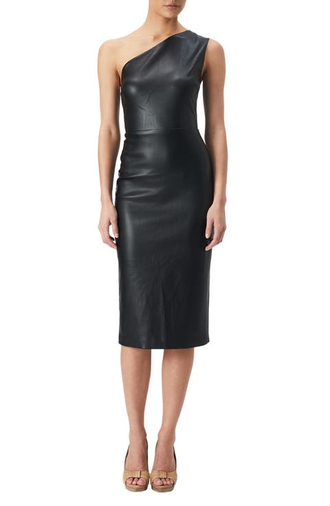 Oriella One-Shoulder Faux Leather Midi Dress