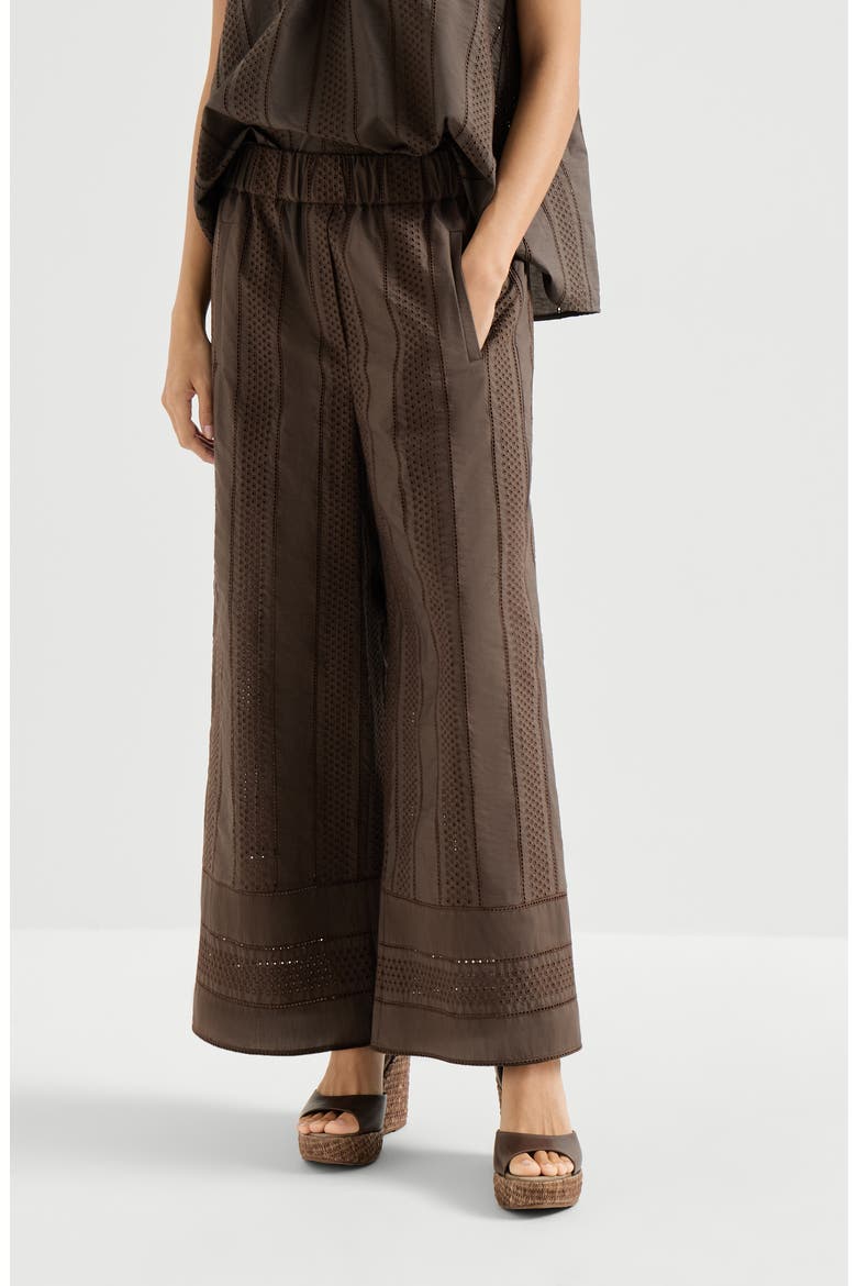 Broderie anglaise track trousers, Main, color, Chocolate