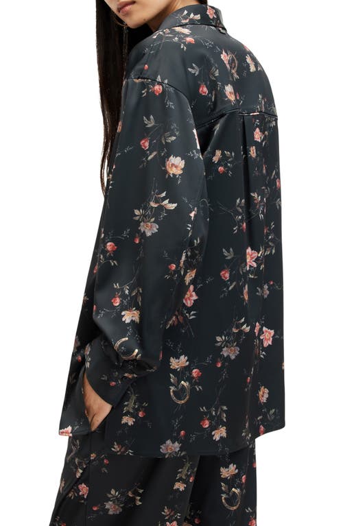 Allsaints Louisa Tanana Floral Print Satin Button-up Shirt In Black