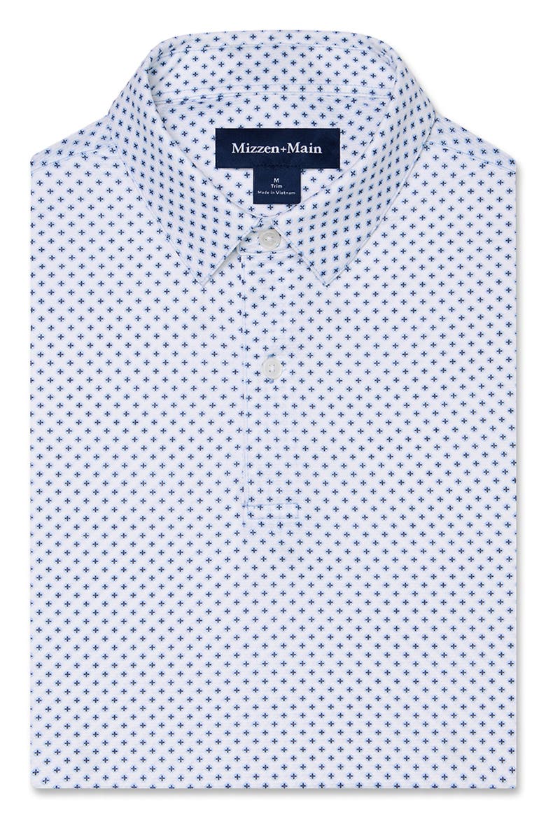 Halyard Trim Fit Short Sleeve Performance Button-Up Shirt, Alternate, color, CLOUD BLUE TUDOR STAR