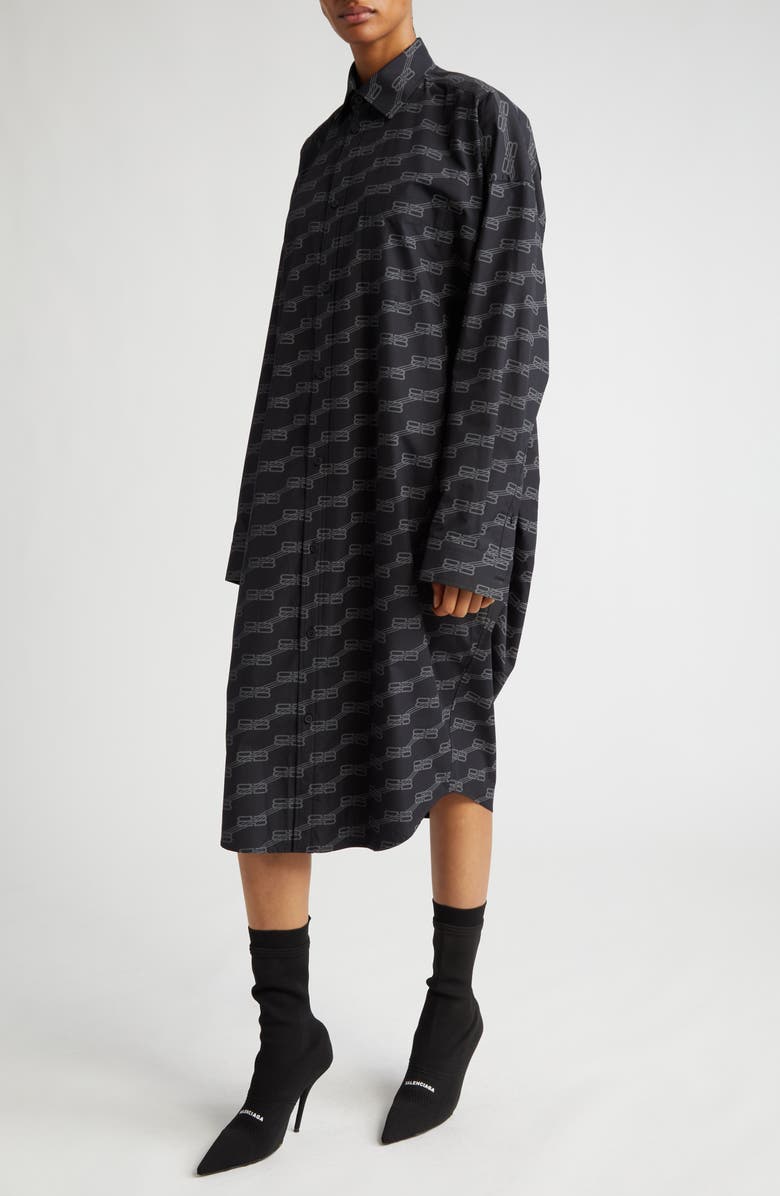 Balenciaga BB Monogram License Logo Long Sleeve Shirtdress, Alternate, color, 