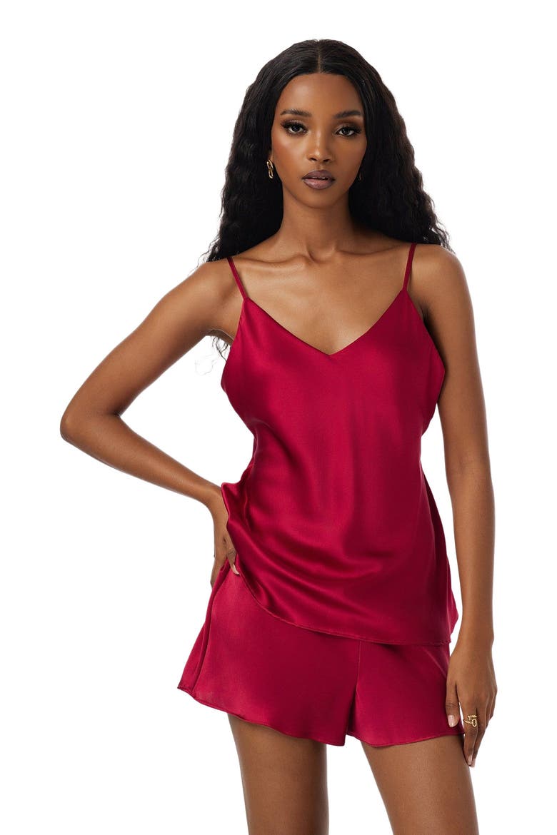 Silk Spaghetti Strap Camisole Pajama Set, Alternate, color, DarkRed