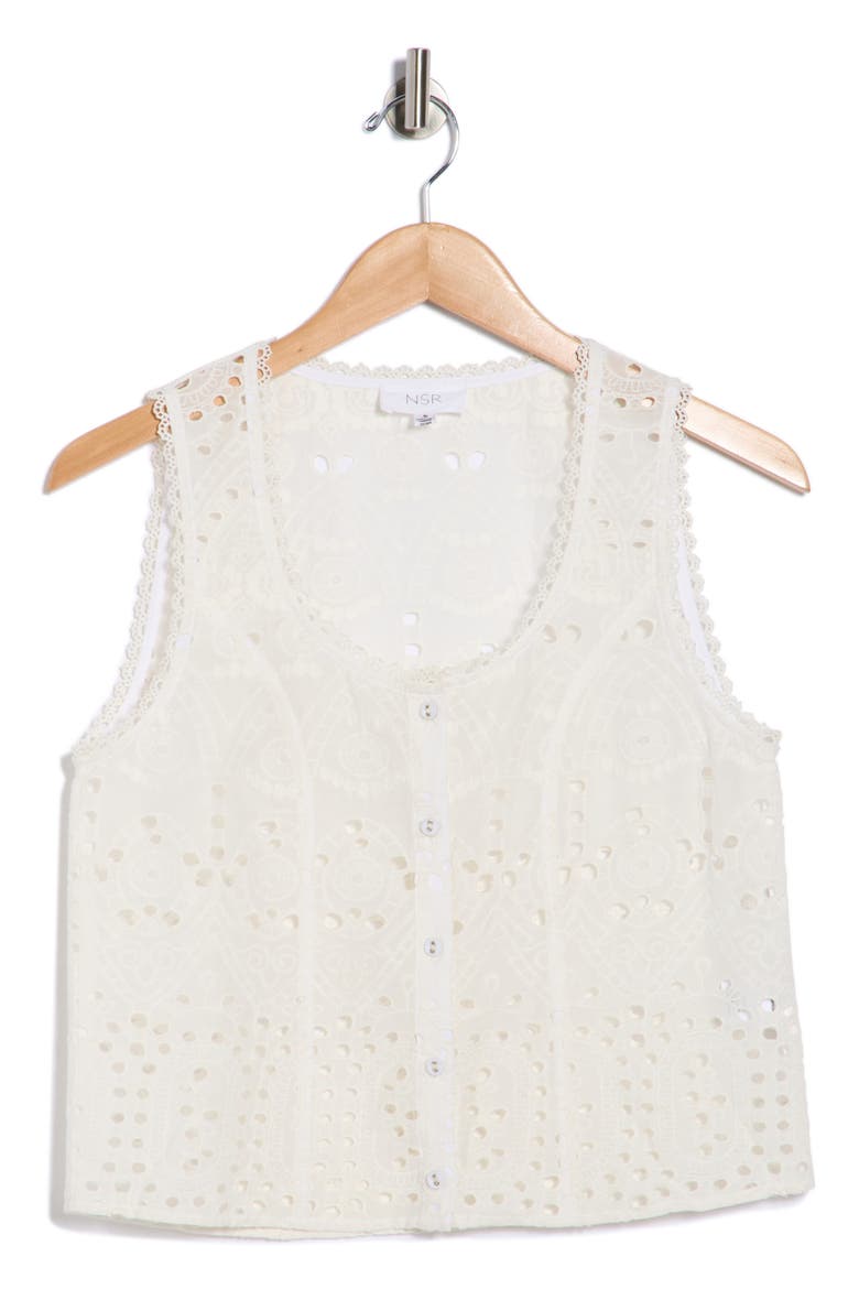 Cotton Eyelet Buttoned Tank, Alternate, color, WHITE