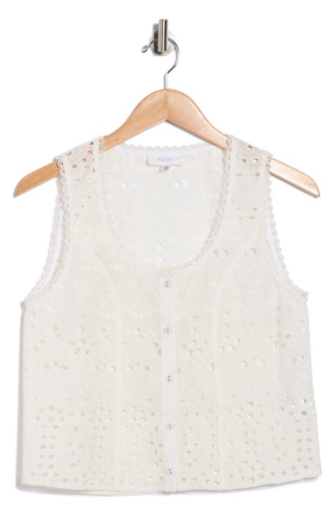 Cotton Eyelet Buttoned Tank