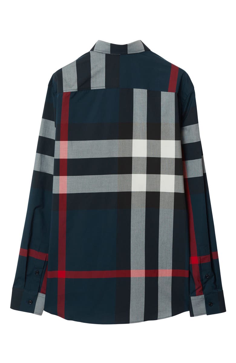 Burberry Somerton Slim Fit Check Cotton Poplin Button-Up Shirt, Alternate, color, Navy Ip Check
