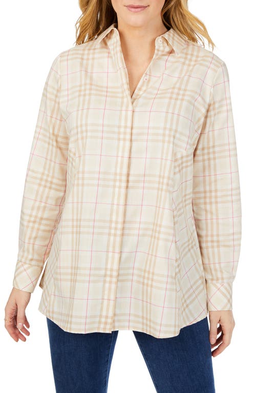 Foxcroft Cici Plaid Cotton Button-up Tunic Shirt In Birch Wood
