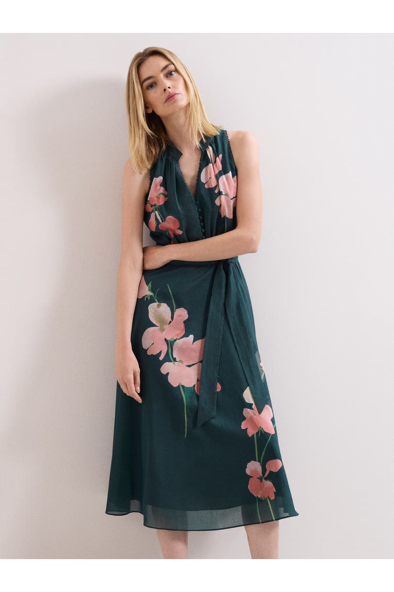 Lucinda Tie Waist Midi Dress, Alternate, color, Teal