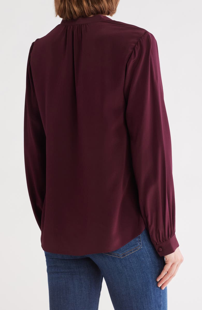 FRAME Shirred Long Sleeve Silk Top, Alternate, color, Wine