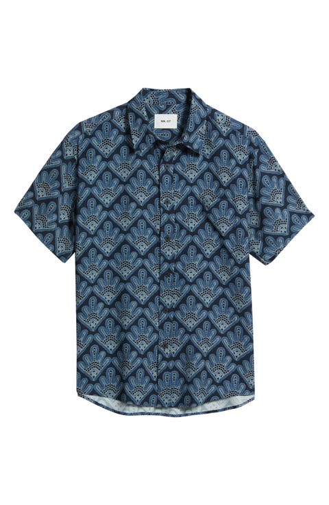 Deon 50055 Abstract Print Short Sleeve Button-Up Shirt