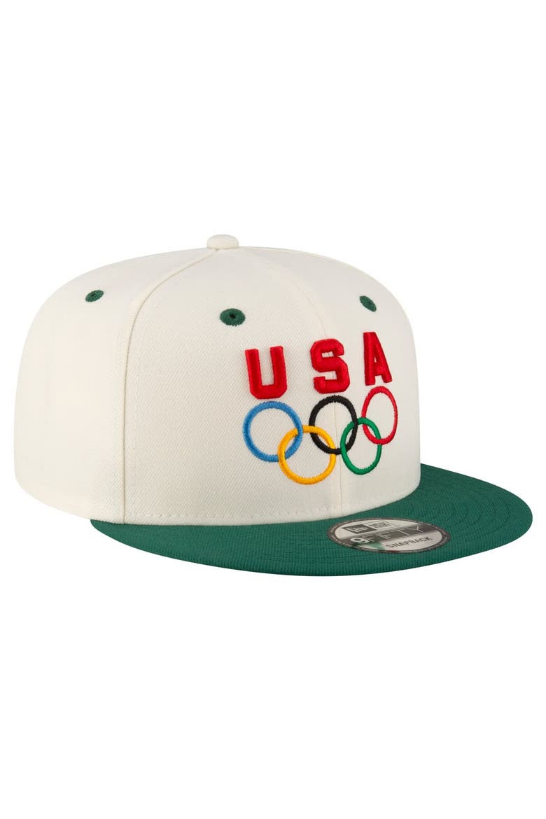 Men's New Era Cream/Hunter Green Team USA Chrome 9FIFTY Snapback Hat, Alternate, color, Cream