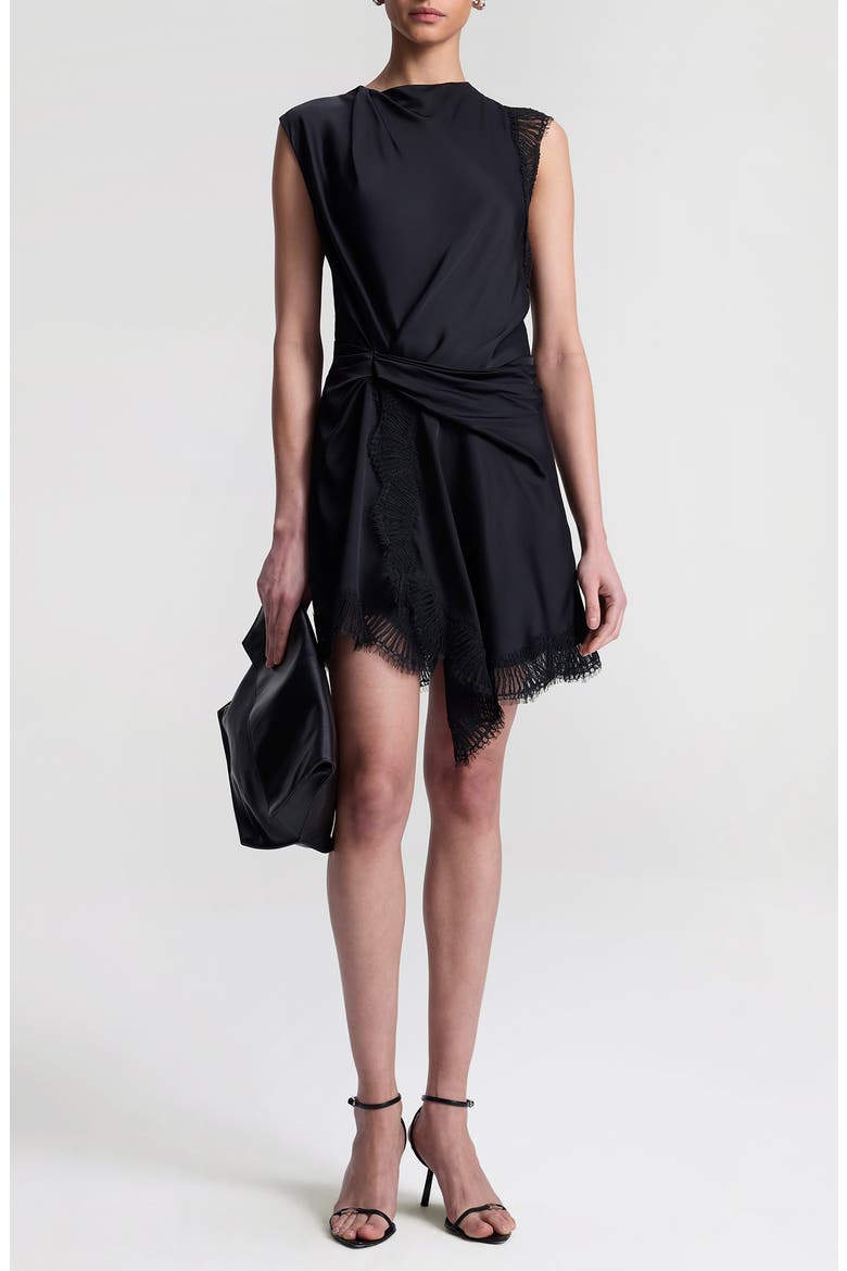 Dion Gathered Asymmetric Dress, Alternate, color, BLACK/ BLACK