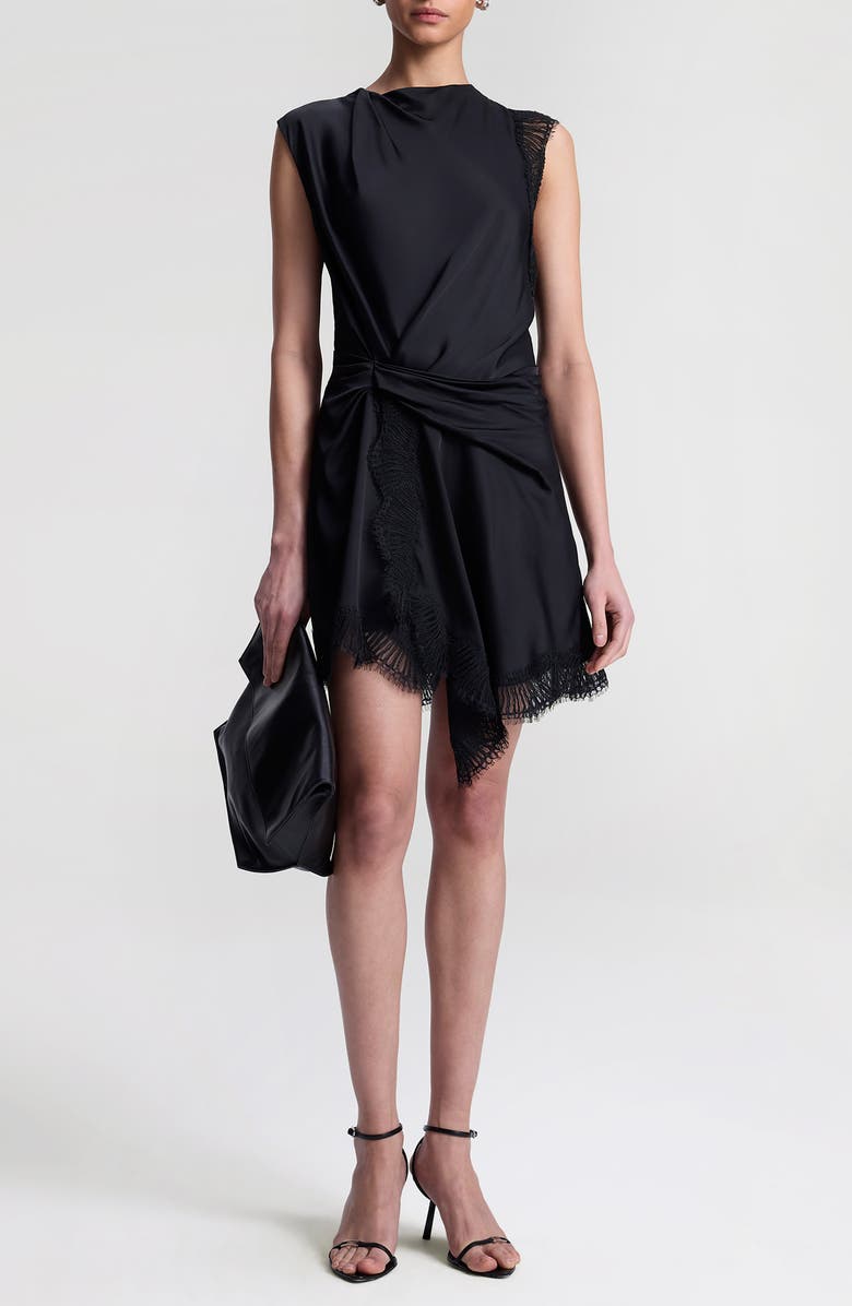 A.L.C. Dion Gathered Asymmetric Dress, Alternate, color, Black/ Black