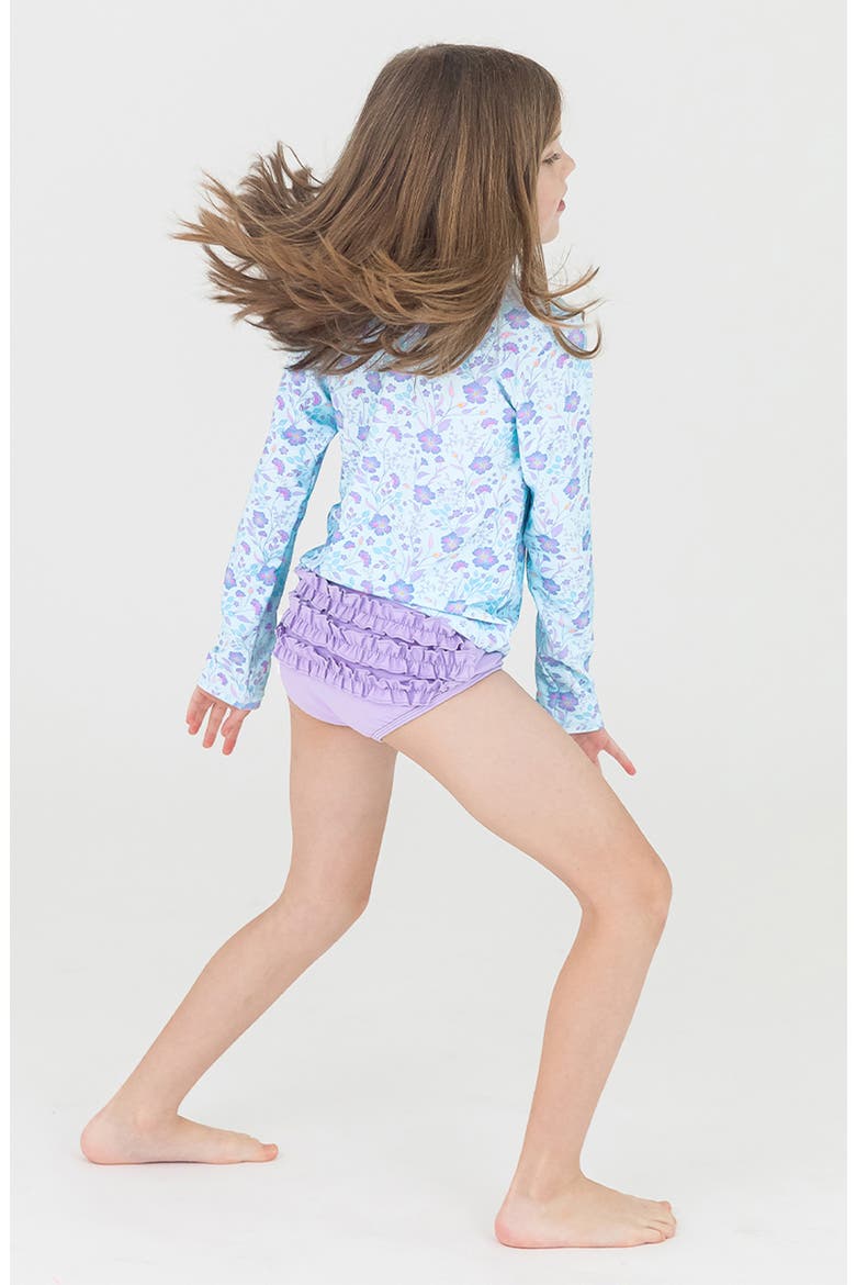 Kids' Fairytale Garden Long Sleeve Two-Piece Rashguard Swimsuit, Alternate, color, BLUE