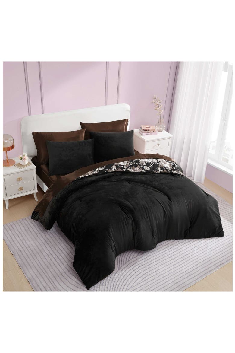 Velvet Solid Comforter & Sham Set, Alternate, color, BLACK
