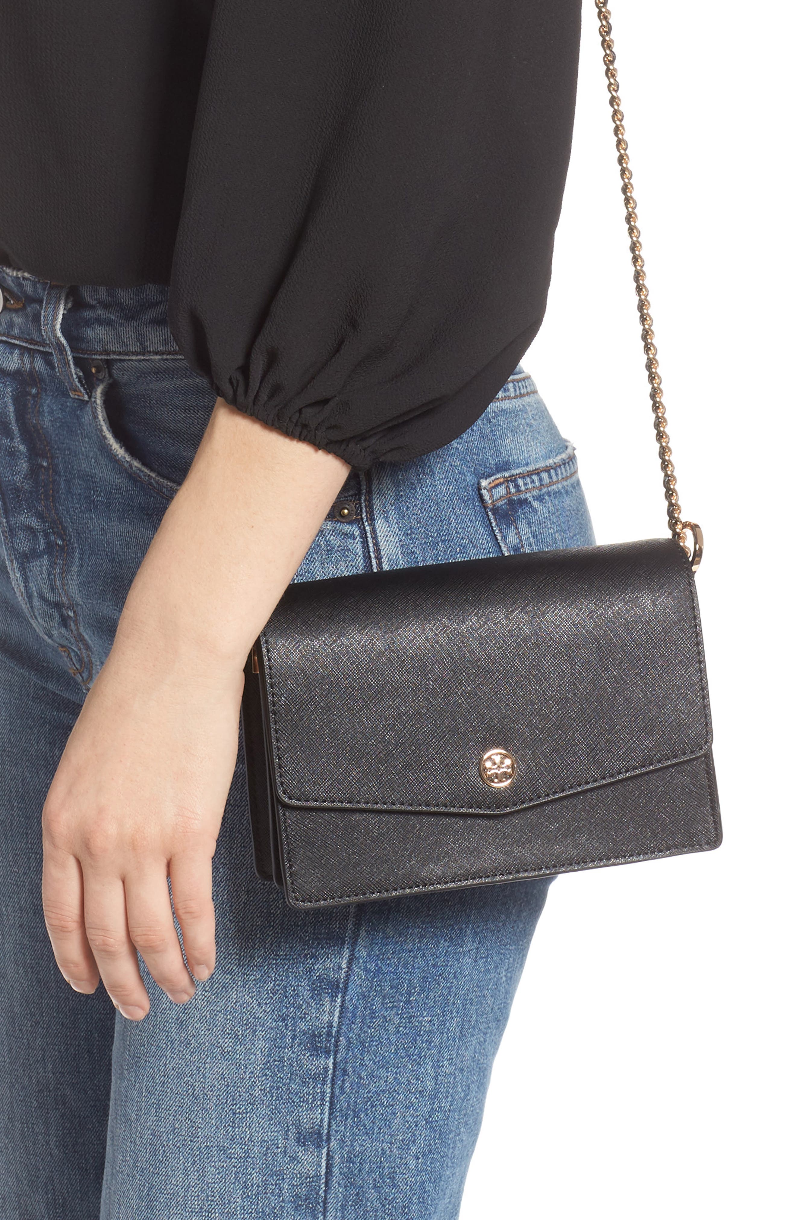 Tory Burch Mini Robinson Leather Shoulder Bag, Alternate, color, 