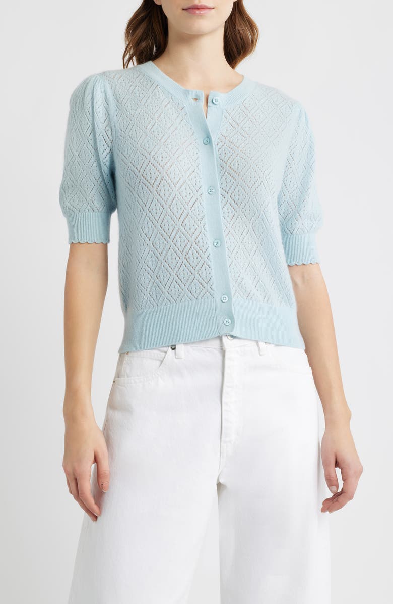 FRAME The Short Sleeve Cashmere Cardigan, Main, color, Sky Blue