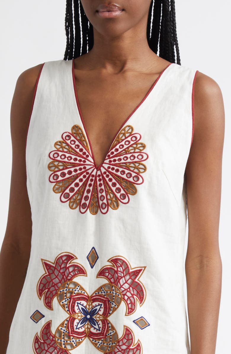 FARM Rio Mary's Tiles Embroidered Detail Linen Dress, Alternate, color,