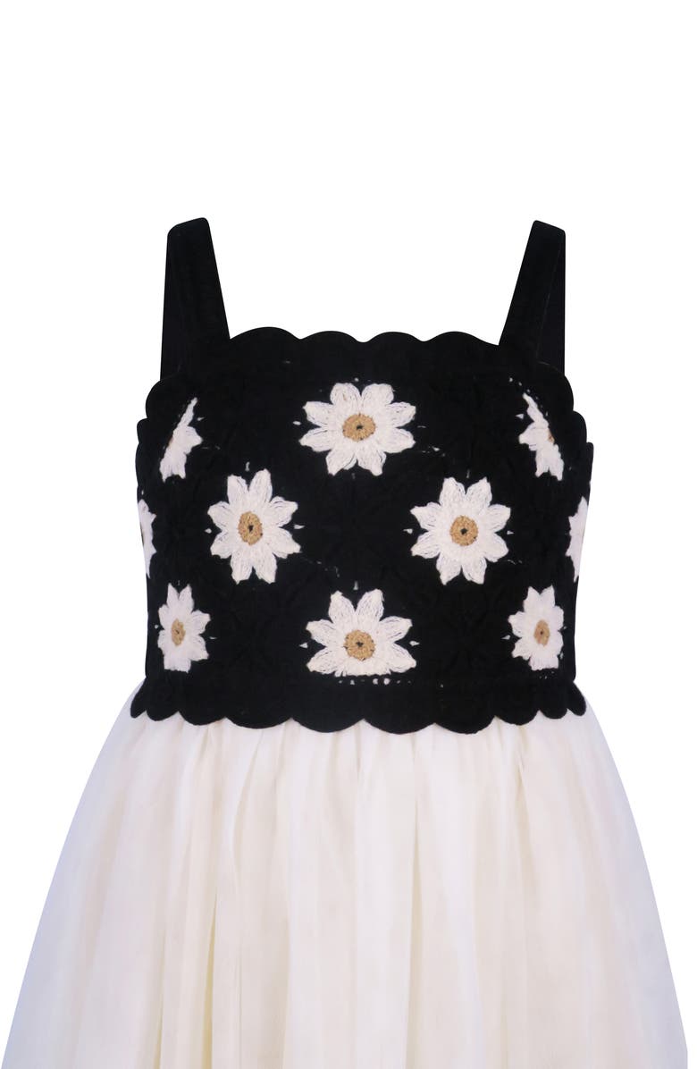 Zunie Kids' Flower Knit Bodice Tulle Skirt Dress, Alternate, color, Ivory/ Black