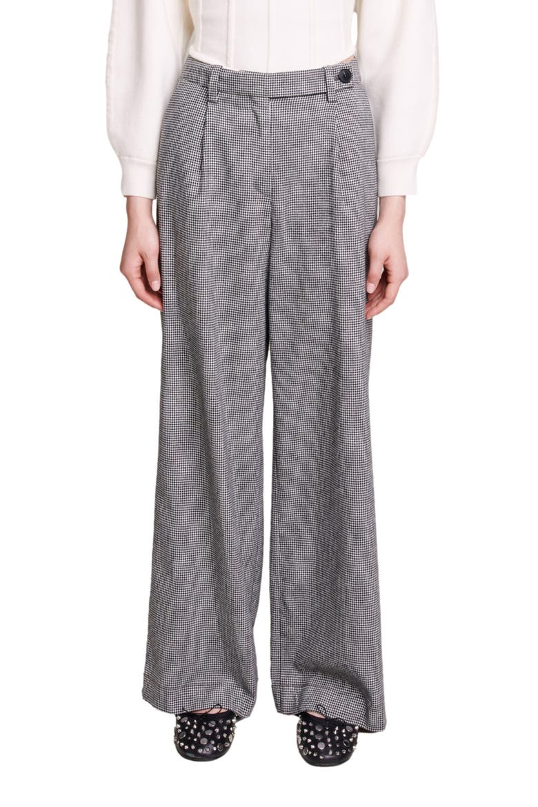 Piotto Pleat Wide Leg Pants, Main, color, BLACK / WHITE