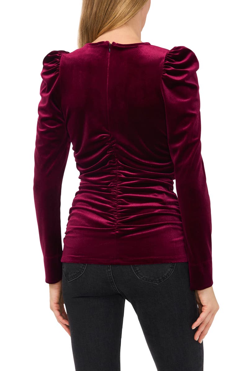 CeCe Ruched Puff Sleeve Stretch Velvet Top, Alternate, color, Majestic Wine