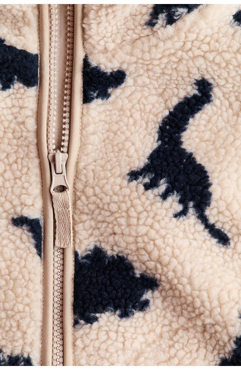 H&M Patterned Teddy Gilet, Alternate, color, Light Beige/Dinosaurs