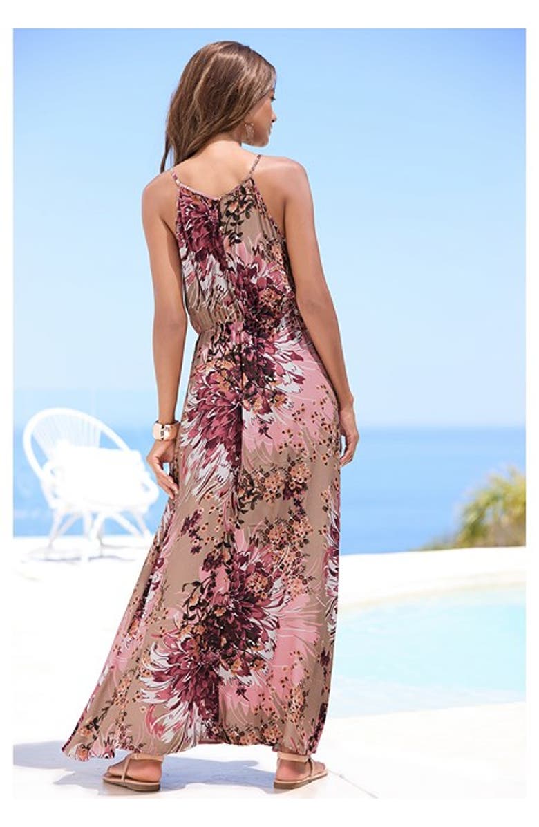 LASCANA Women's High Neck Sleeveless Maxi Dress, Alternate, color, Taupe Berry