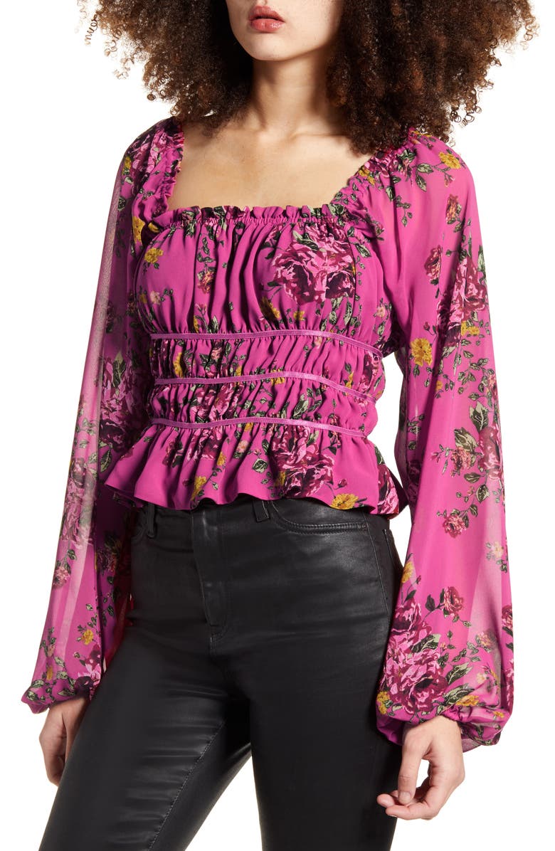 WAYF Liza Long Sleeve Smocked Peplum Top, Main, color, 