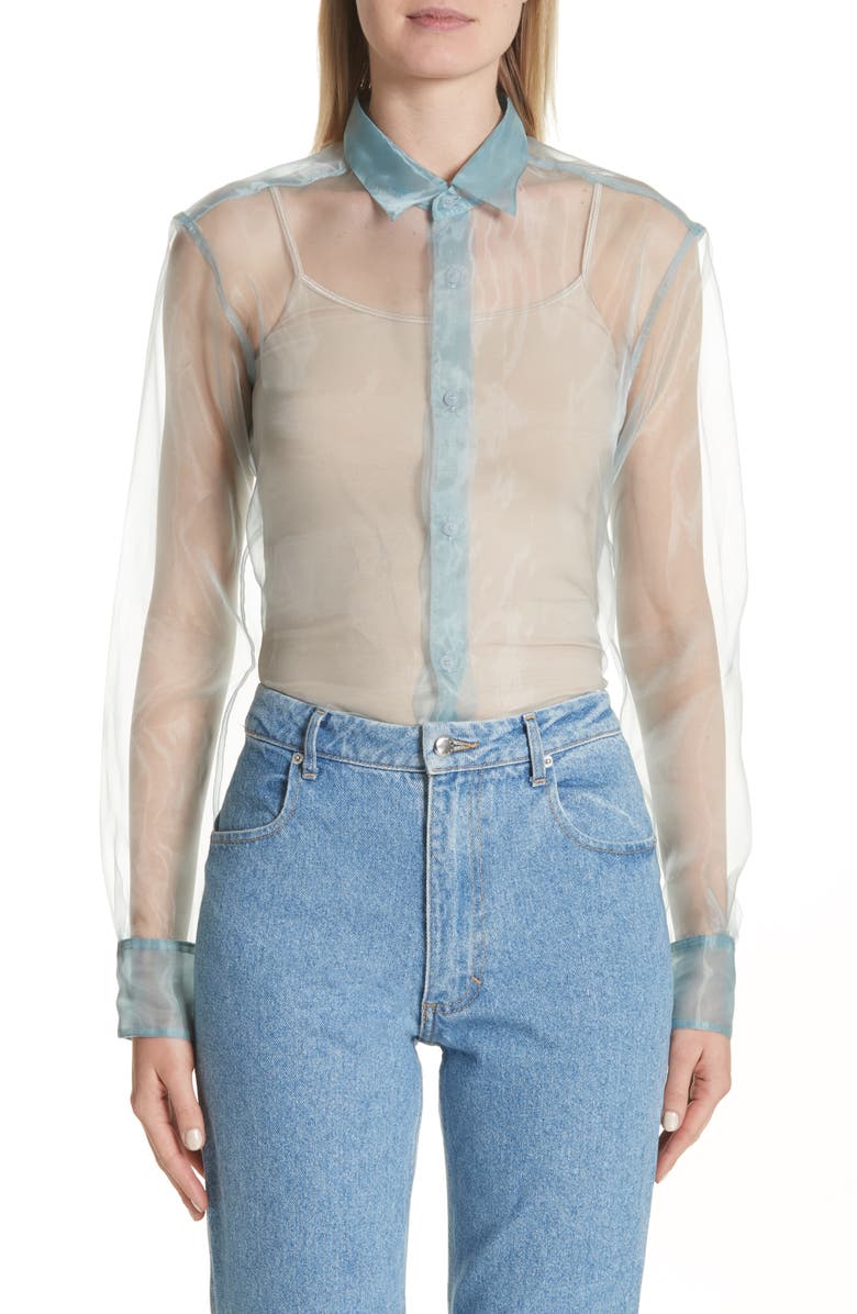 Eckhaus Latta Iridescent Sheer Organza Shirt, Main, color, 