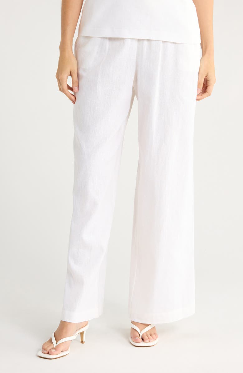 WAYF Linen Blend Pull-On Pants, Main, color, Ivory