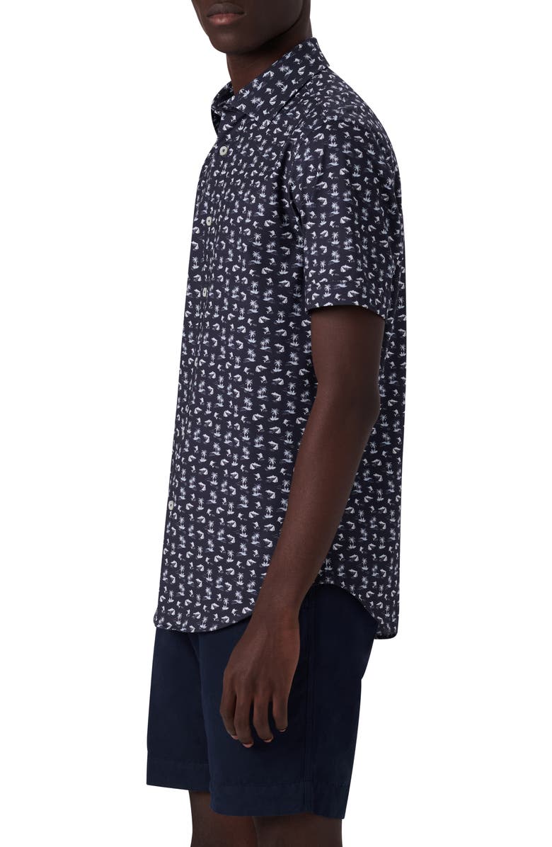 Bugatchi Miles OoohCotton<sup>®</sup> Tropical Print Short Sleeve Button-Up Shirt, Alternate, color, 