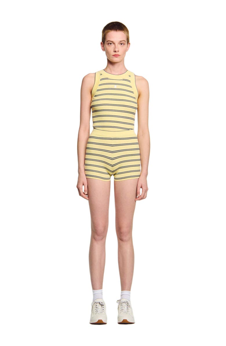 SANDRO Striped knit shorts, Main, color, Light Yellow
