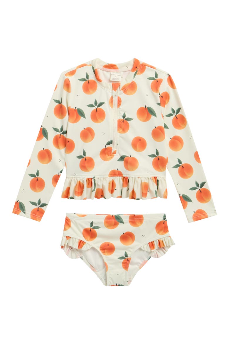 Kids' Peach Print Ruffle Two-Piece Rashguard Swimsuit, Main, color, OFF WHITE