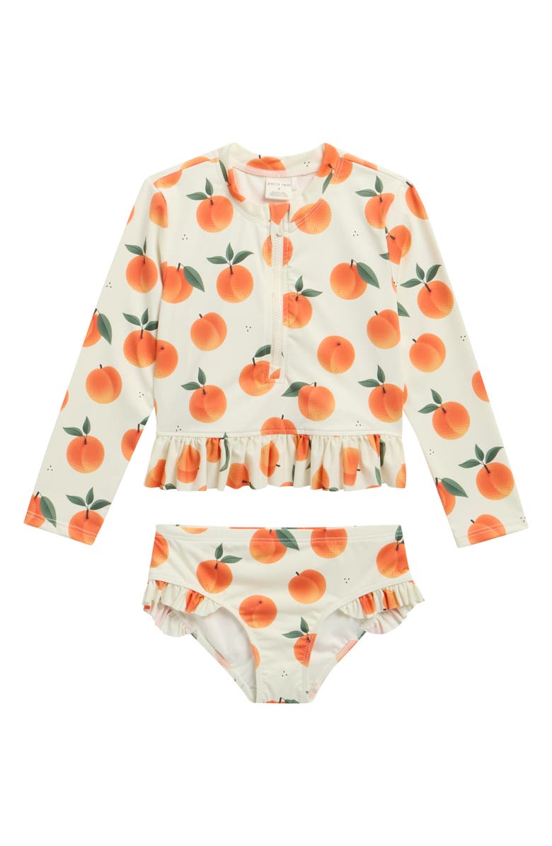 Petit Lem Kids' Peach Print Ruffle Two-Piece Rashguard Swimsuit, Main, color, Off White