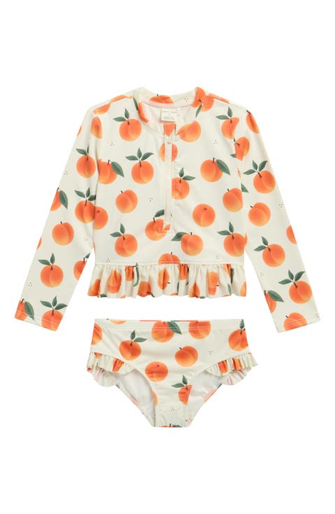 Kids' Peach Print Ruffle Two-Piece Rashguard Swimsuit (Little Kid)